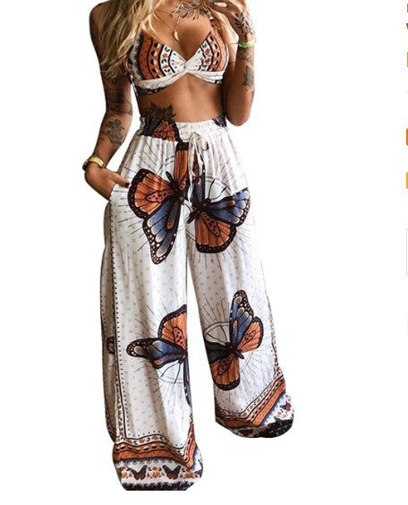 Women’s Feather Print Vacation Pants Set