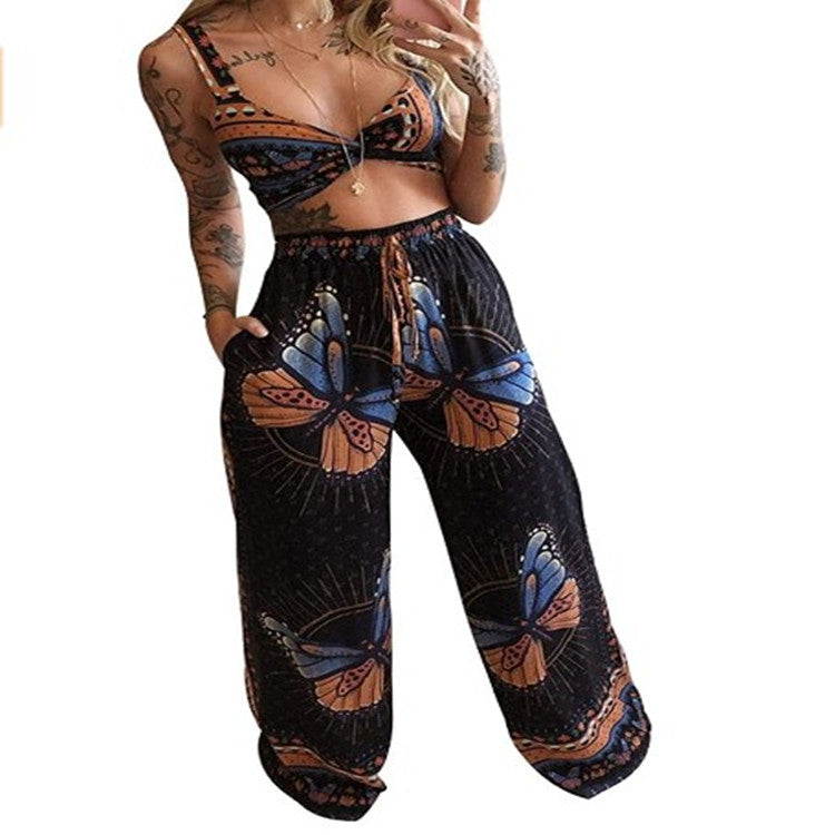 Women’s Feather Print Vacation Pants Set