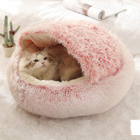 2-in-1 Round Plush Pet Bed for Dogs & Cats — Warm Winter House