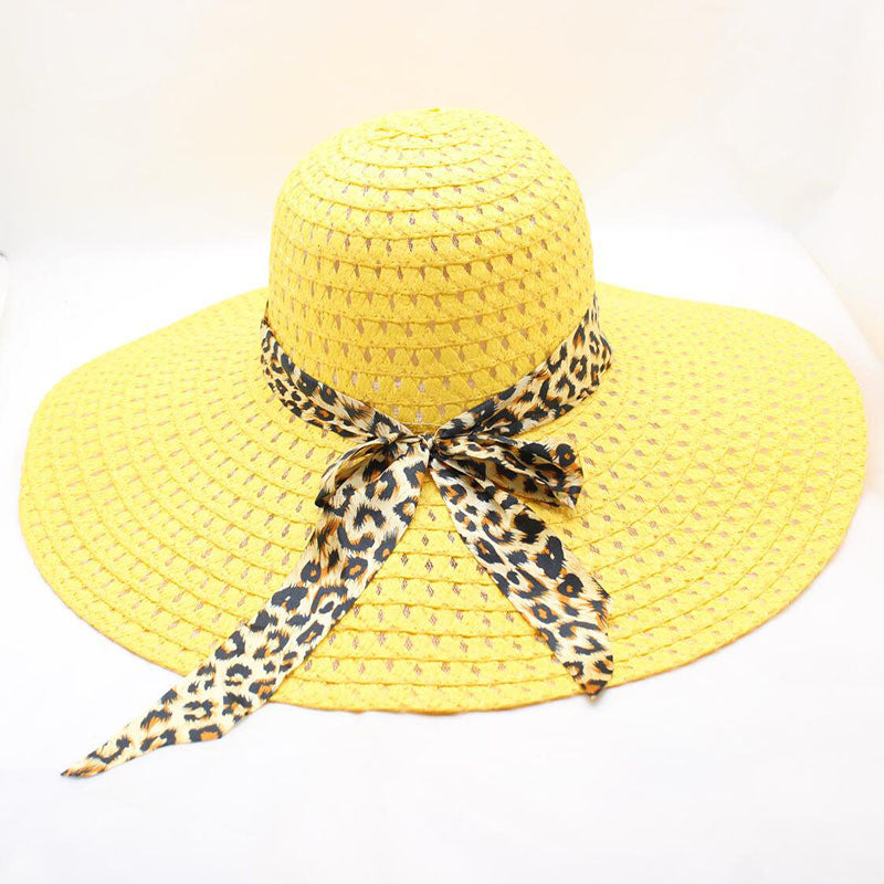 Women's Large-brimmed Beach Hat With Bow And Streamer Straw Hat See size chart under “more details”