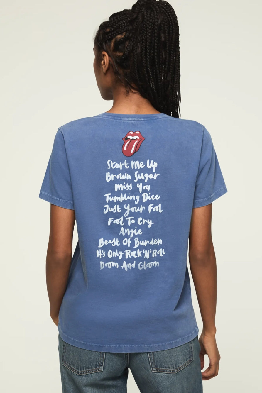 [163121-410] WOMENS LUCKY BRAND ROLLING STONES PATCH CLASSIC CREW - TRUE NAVY