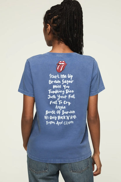 [163121-410] WOMENS LUCKY BRAND ROLLING STONES PATCH CLASSIC CREW - TRUE NAVY
