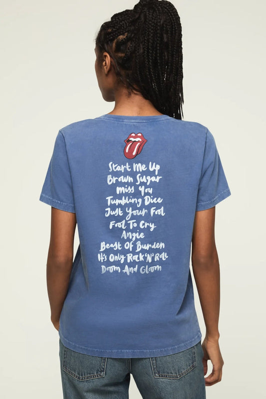 [163121-410] WOMENS LUCKY BRAND ROLLING STONES PATCH CLASSIC CREW - TRUE NAVY