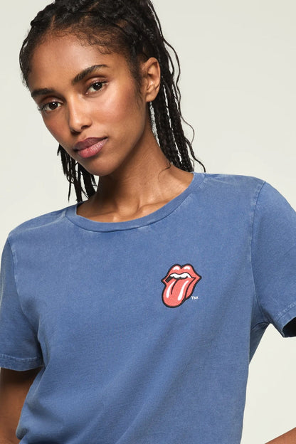 [163121-410] WOMENS LUCKY BRAND ROLLING STONES PATCH CLASSIC CREW - TRUE NAVY