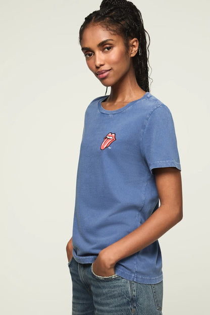 [163121-410] WOMENS LUCKY BRAND ROLLING STONES PATCH CLASSIC CREW - TRUE NAVY