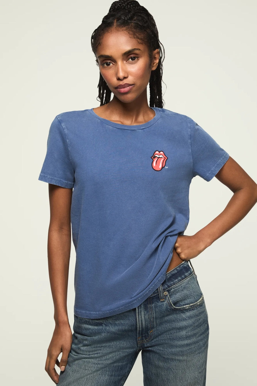 [163121-410] WOMENS LUCKY BRAND ROLLING STONES PATCH CLASSIC CREW - TRUE NAVY