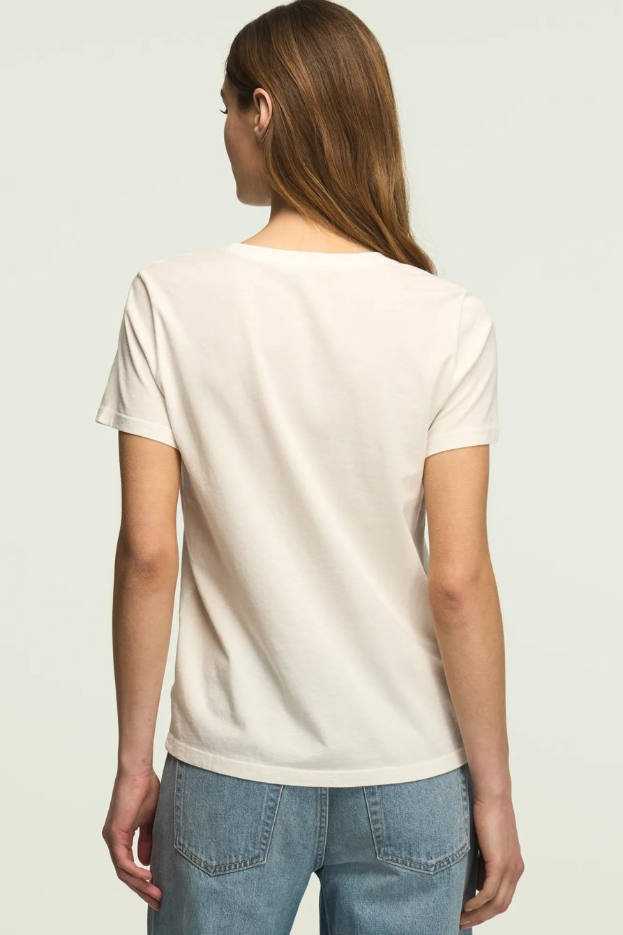 [163123-110] WOMENS LUCKY BRAND FLORAL ORNATE FRAME CLASSIC CREW - BRIGHT WHITE