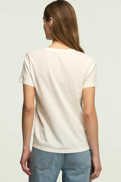 [163123-110] WOMENS LUCKY BRAND FLORAL ORNATE FRAME CLASSIC CREW - BRIGHT WHITE