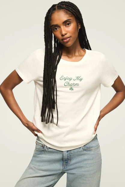 [163140-100] WOMENS LUCKY BRAND ENJOY MY CHARM CLASSIC CREW - GARDENIA