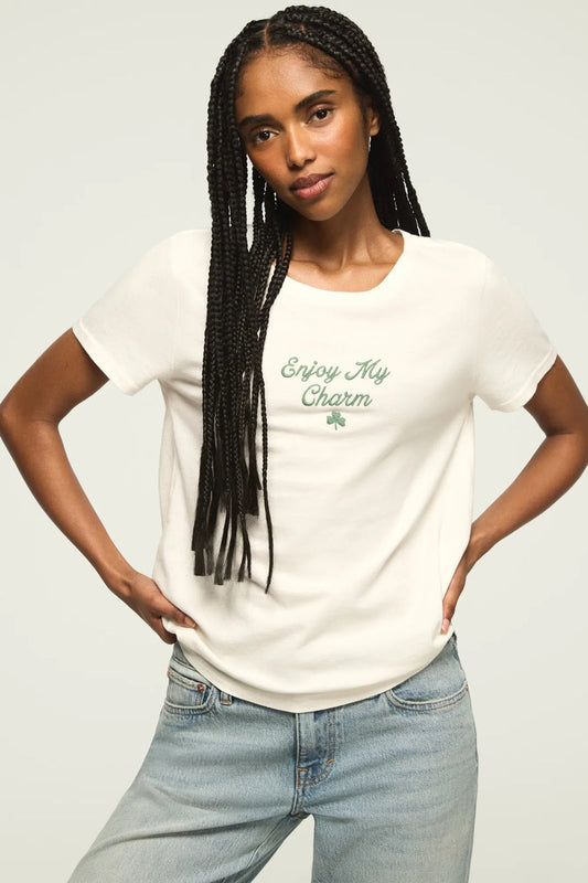 [163140-100] WOMENS LUCKY BRAND ENJOY MY CHARM CLASSIC CREW - GARDENIA