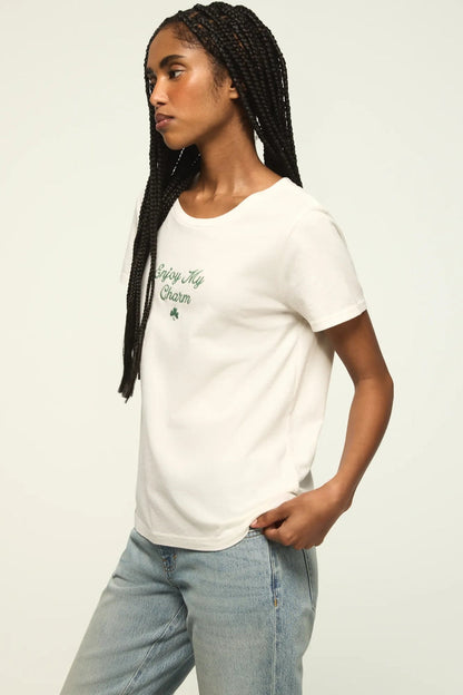 [163140-100] WOMENS LUCKY BRAND ENJOY MY CHARM CLASSIC CREW - GARDENIA