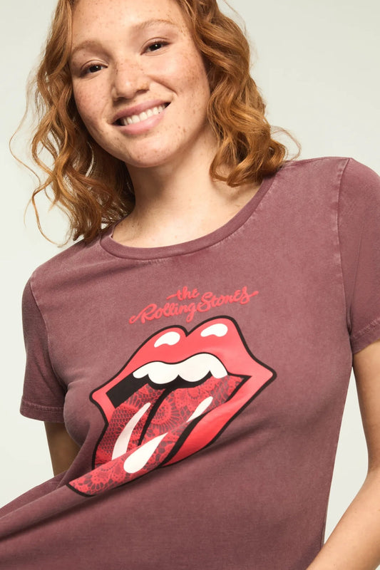 [163156-600] WOMENS LUCKY BRAND ROLLING STONES LACE LIPS CLASSIC CREW