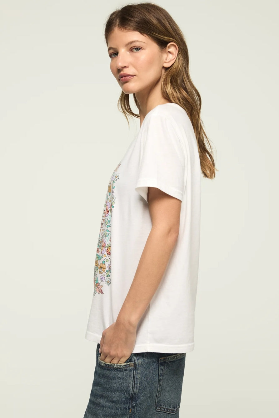 [163160-110] WOMENS LUCKY BRAND FLORAL POSTER EMBELLISHED CLASSIC CREW