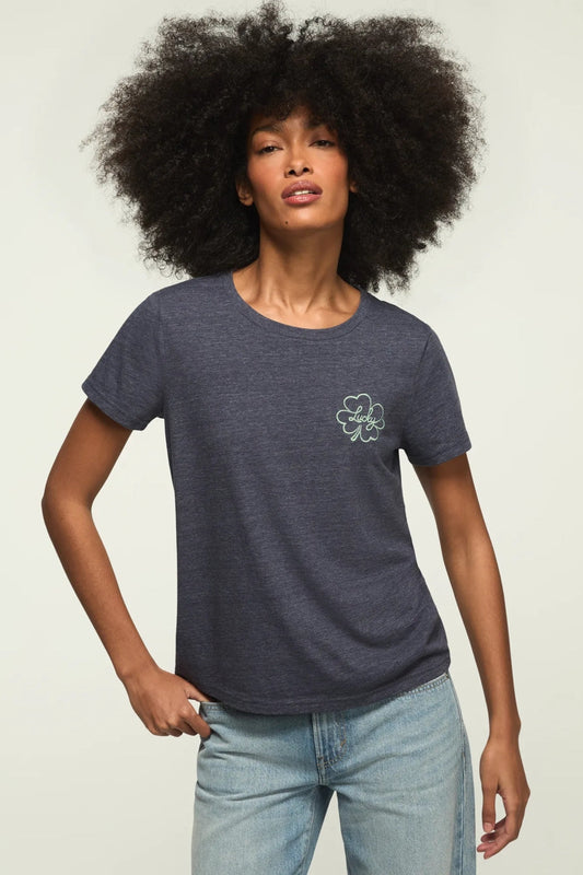 [163209-010] WOMENS LUCKY BRAND LUCKY CLOVER CLASSIC CREW - ODYSSEY GRAY