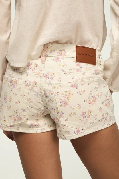 [163339-960] WOMENS LUCKY BRAND MID RISE FESTIVAL SHORT - BOPPIN' FLORALS WASH