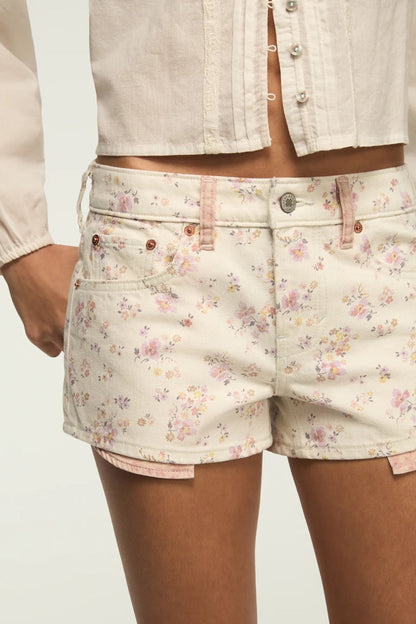 [163339-960] WOMENS LUCKY BRAND MID RISE FESTIVAL SHORT - BOPPIN' FLORALS WASH