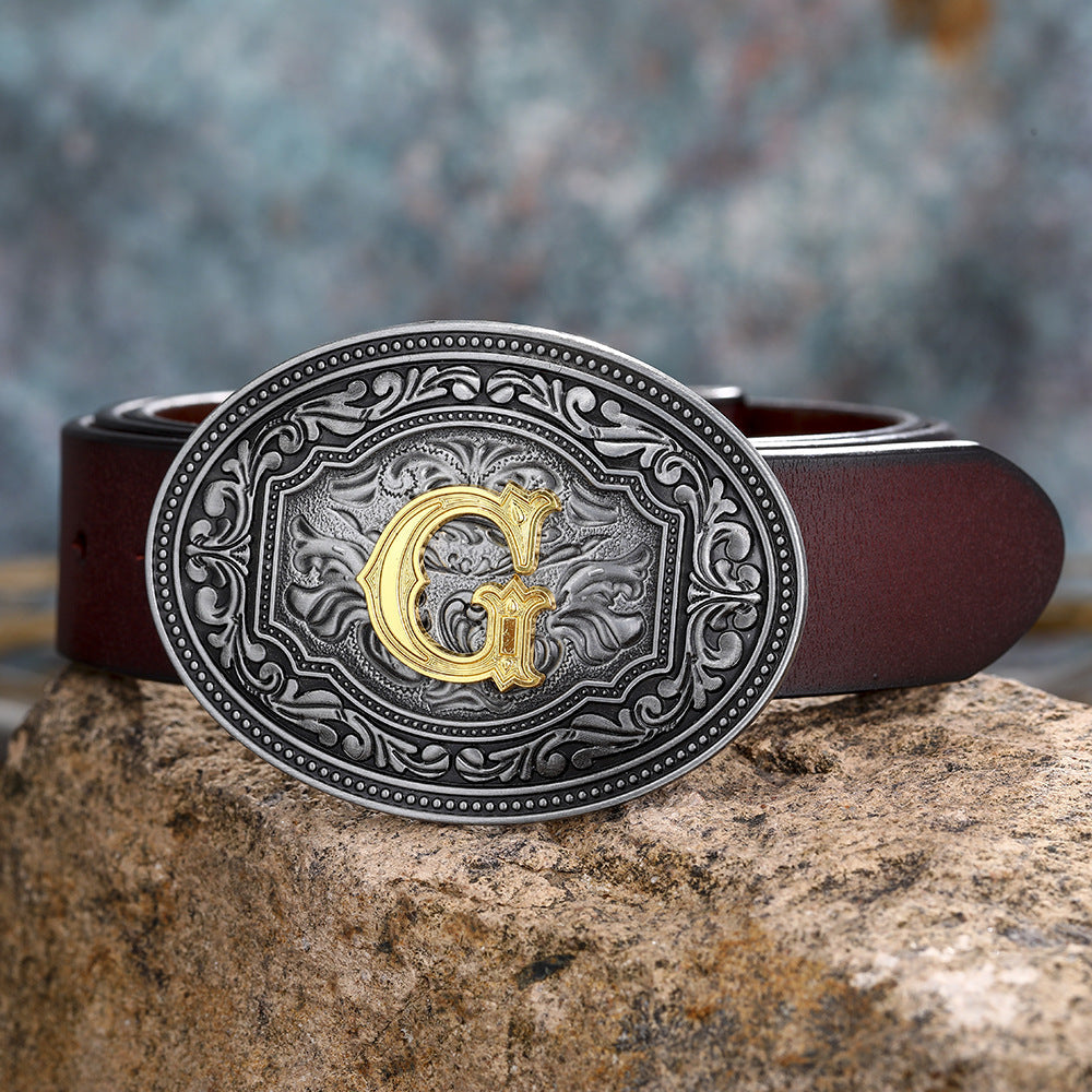 Tang Grass Pattern Letter A-Z Belt Buckle Head