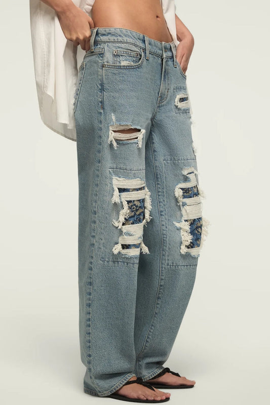 [167395-420] WOMENS LUCKY BRAND LUCKY LEGEND BAGGY - SKIPPING FLOWERS WASH
