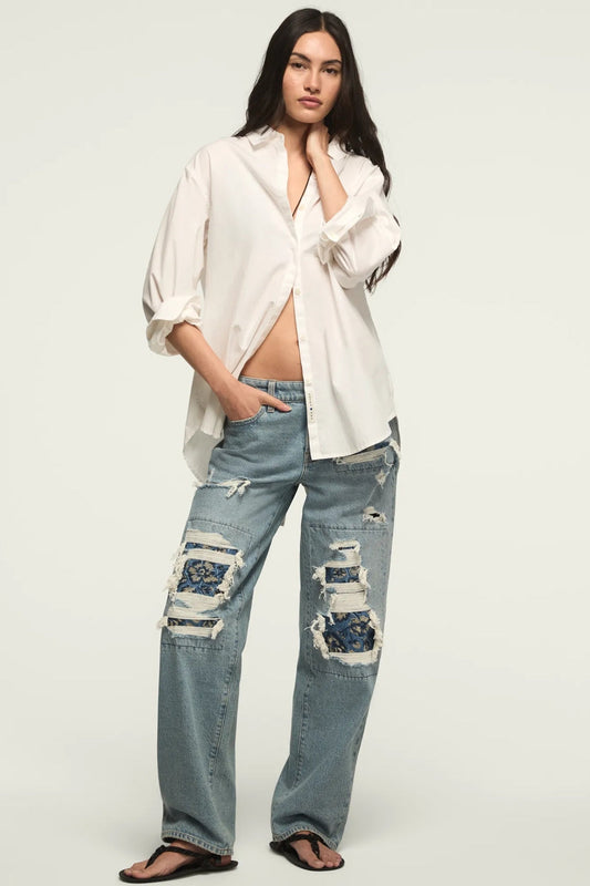 [167395-420] WOMENS LUCKY BRAND LUCKY LEGEND BAGGY - SKIPPING FLOWERS WASH