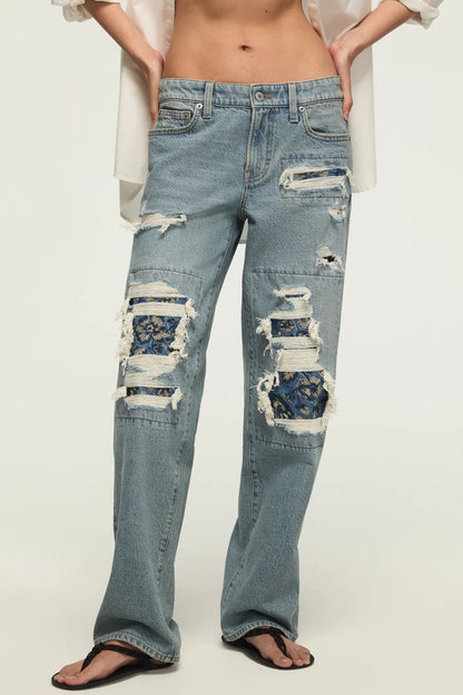 [167395-420] WOMENS LUCKY BRAND LUCKY LEGEND BAGGY - SKIPPING FLOWERS WASH