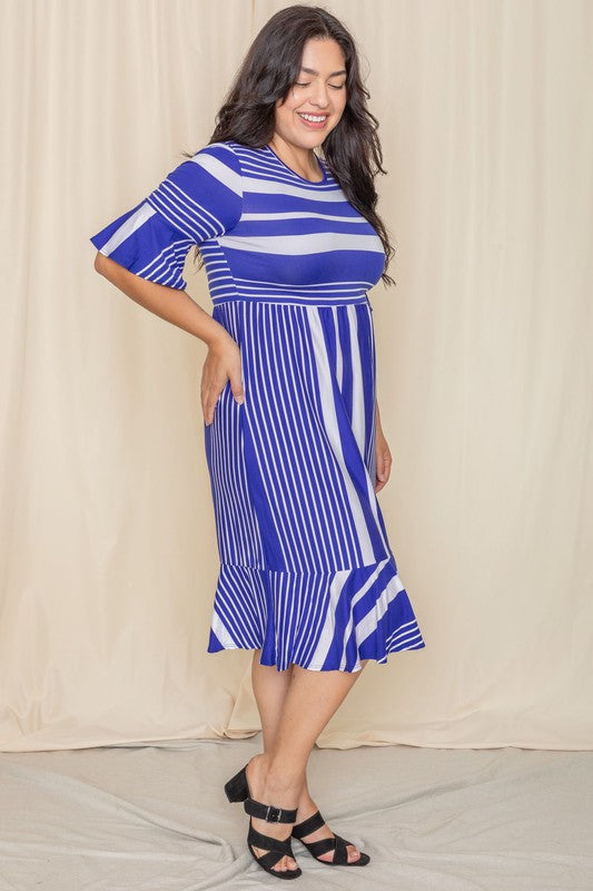 Plus Mix Stripe Ruffle Midi Dress See size chart under “more details”