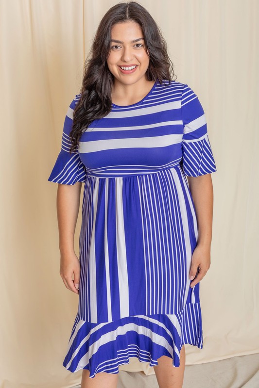 Plus Mix Stripe Ruffle Midi Dress See size chart under “more details”