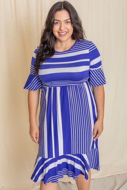 Plus Mix Stripe Ruffle Midi Dress See size chart under “more details”