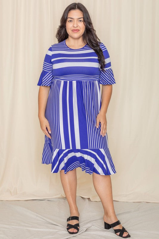 Plus Mix Stripe Ruffle Midi Dress See size chart under “more details”