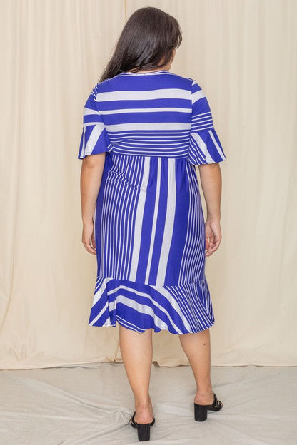 Plus Mix Stripe Ruffle Midi Dress See size chart under “more details”