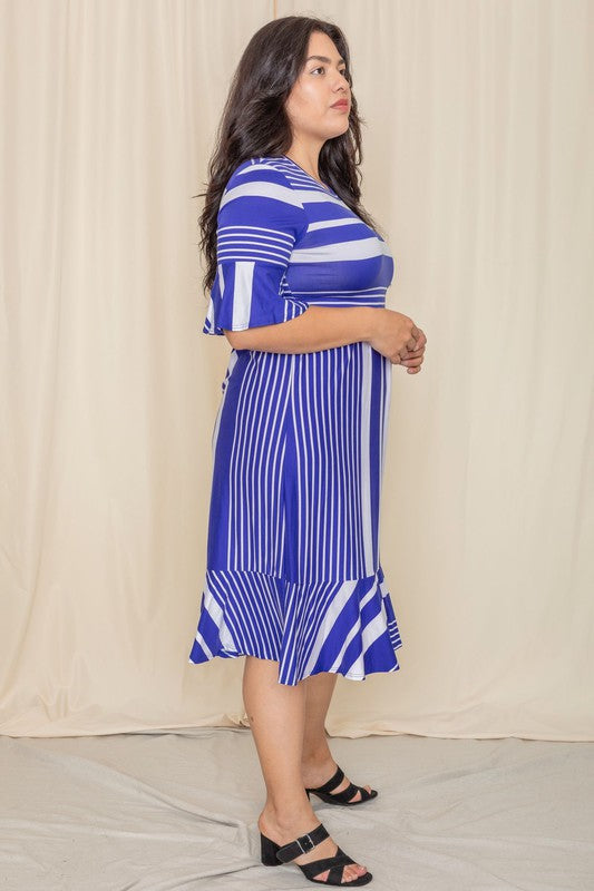 Plus Mix Stripe Ruffle Midi Dress See size chart under “more details”