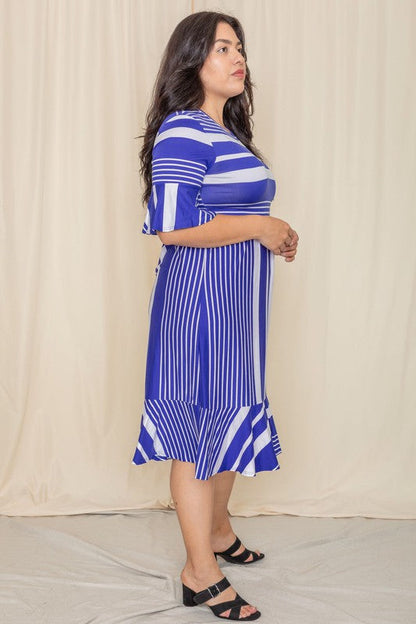 Plus Mix Stripe Ruffle Midi Dress See size chart under “more details”
