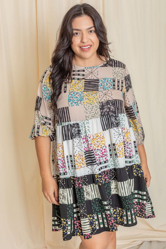 Plus Ditsy Floral Patch Work Dress See size chart under “more details”