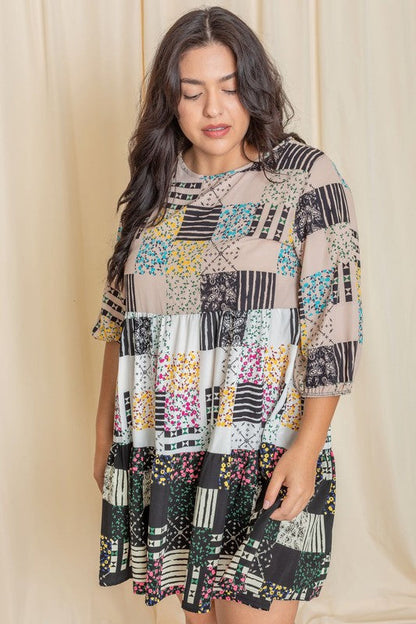 Plus Ditsy Floral Patch Work Dress See size chart under “more details”