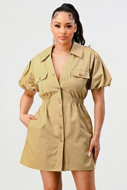 Casual but trendy safari mini dress See size chart under “more details”