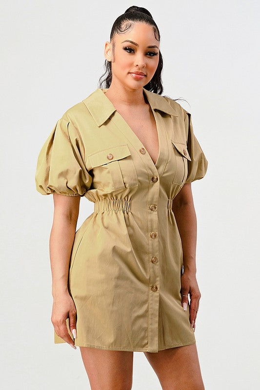 Casual but trendy safari mini dress See size chart under “more details”