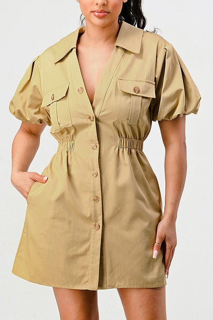 Casual but trendy safari mini dress See size chart under “more details”