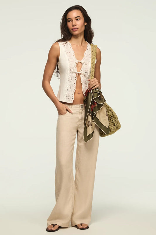 [168981-100] WOMENS LUCKY BRAND BAGGY LINEN WIDE LEG PANT - MOONSTRUCK