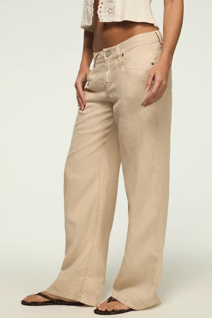 [168981-100] WOMENS LUCKY BRAND BAGGY LINEN WIDE LEG PANT - MOONSTRUCK