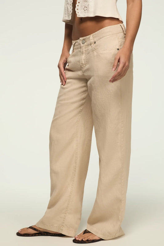 [168981-100] WOMENS LUCKY BRAND BAGGY LINEN WIDE LEG PANT - MOONSTRUCK