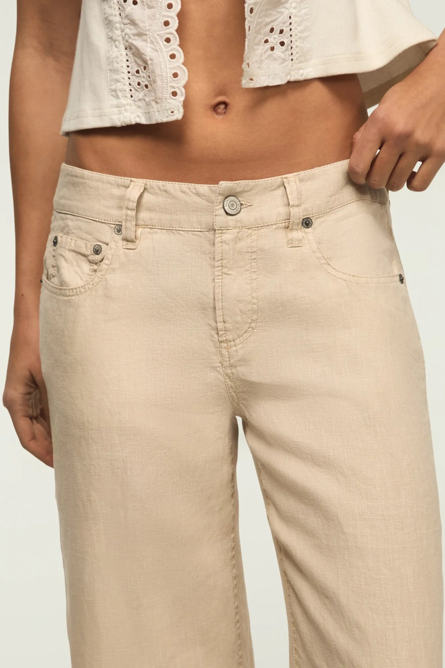 [168981-100] WOMENS LUCKY BRAND BAGGY LINEN WIDE LEG PANT - MOONSTRUCK