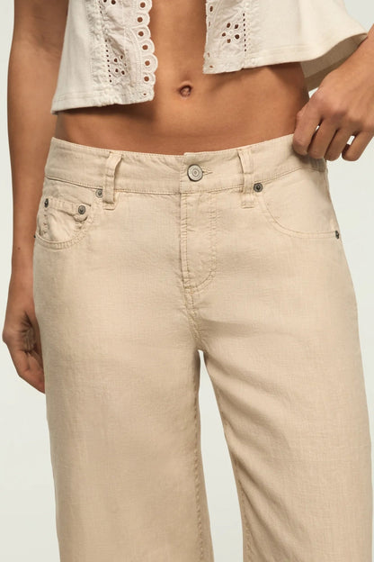 [168981-100] WOMENS LUCKY BRAND BAGGY LINEN WIDE LEG PANT - MOONSTRUCK