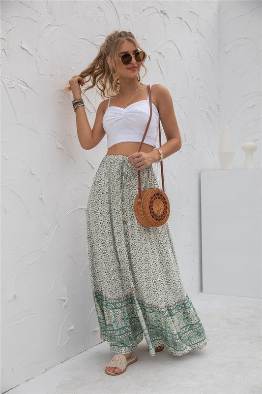 Womens Print Maxi Skirt See size chart under “more details”