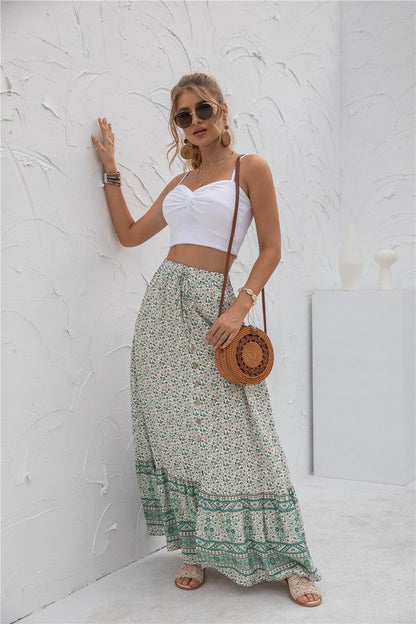 Womens Print Maxi Skirt See size chart under “more details”