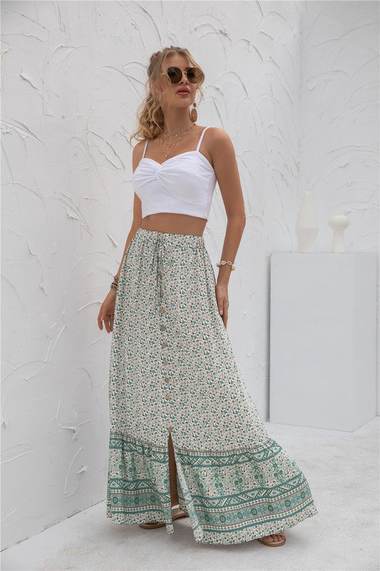 Womens Print Maxi Skirt See size chart under “more details”