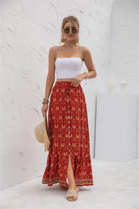 Womens Print Maxi Skirt See size chart under “more details”