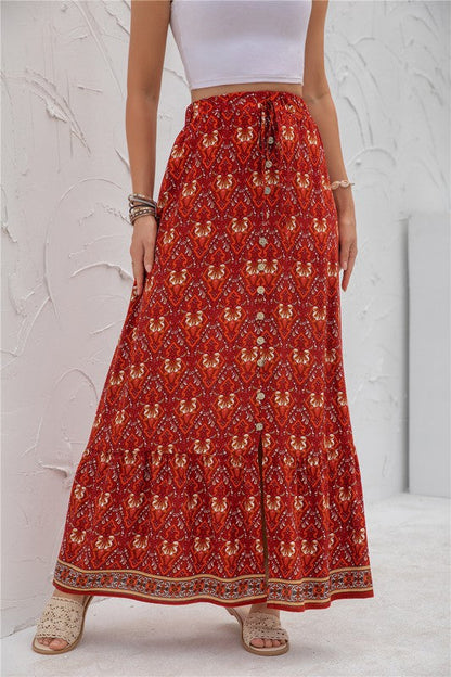 Womens Print Maxi Skirt See size chart under “more details”