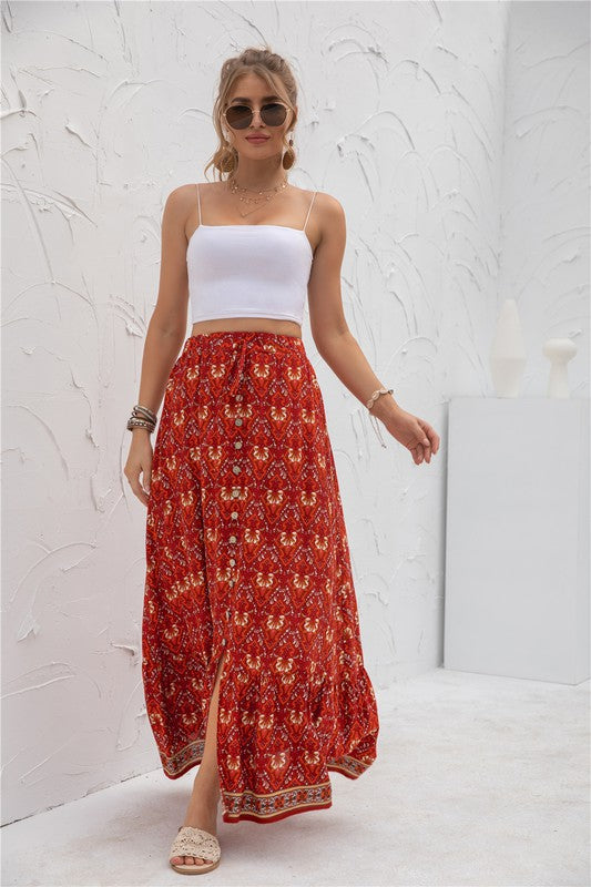 Womens Print Maxi Skirt See size chart under “more details”