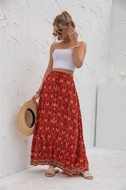 Womens Print Maxi Skirt See size chart under “more details”