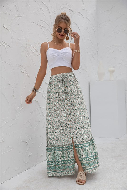 Womens Print Maxi Skirt See size chart under “more details”