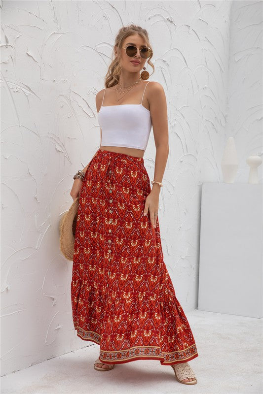 Womens Print Maxi Skirt See size chart under “more details”